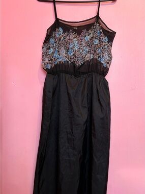 Black Slip Dress with sheer, floral top